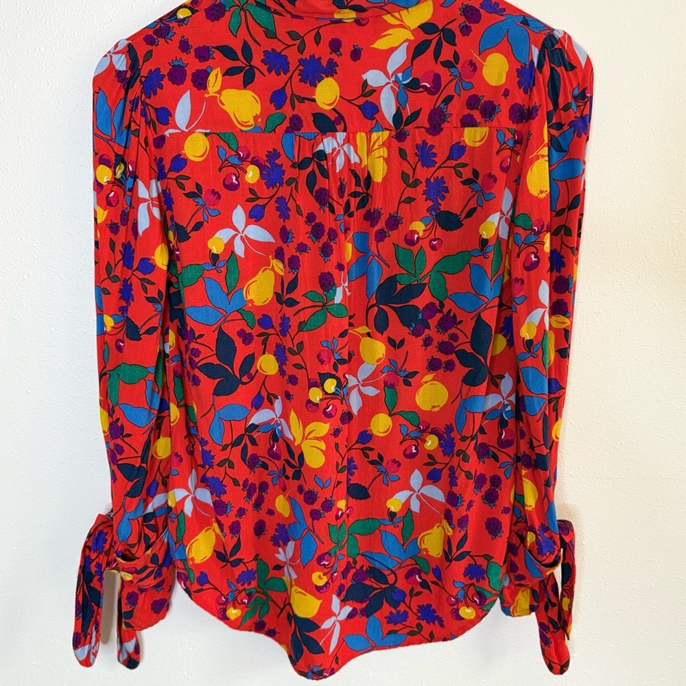 Maeve Anthropologie Fruit Print Blouse Red Citrus Top Size S - Picture 5 of 9